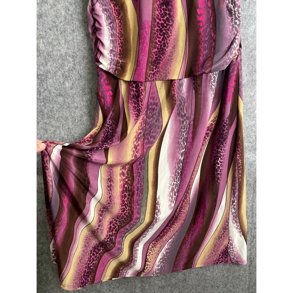 Long Elegant Legs LEL‎ Purple Brown Stripe Print Wrap Midi Dress Tall Large - Picture 6 of 6